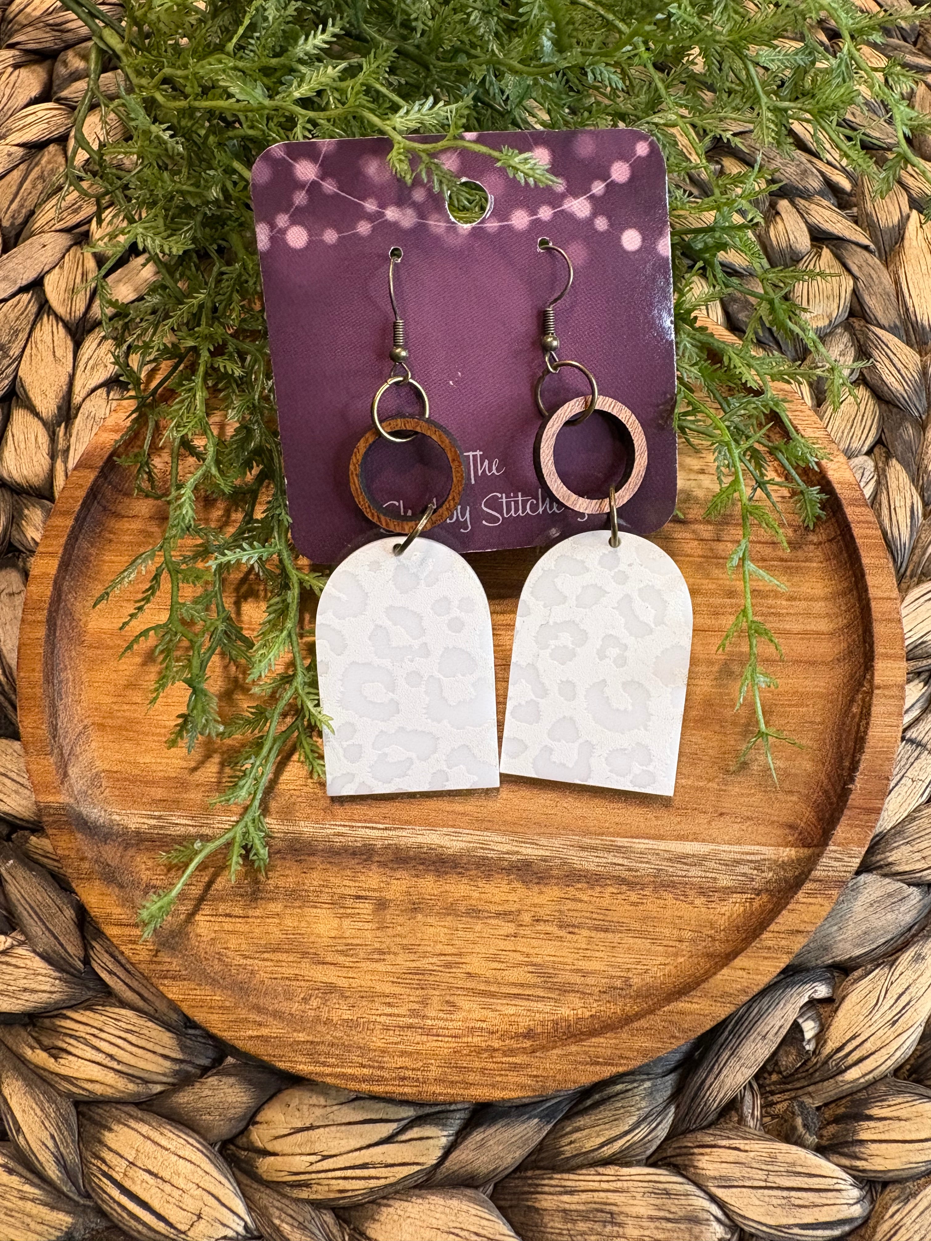 White Leopard Arch Earrings