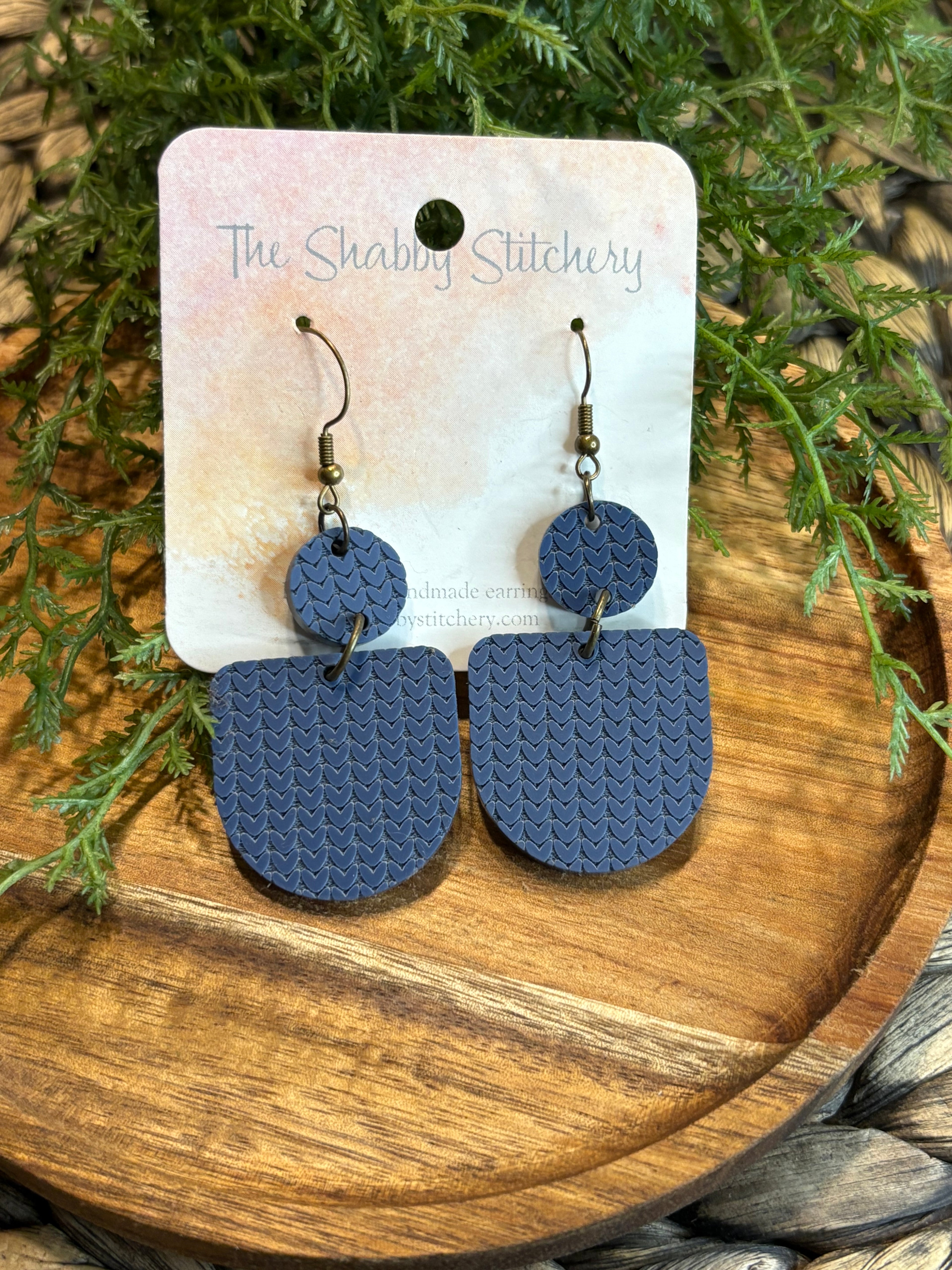 Blue Sweater Print Arch Earrings