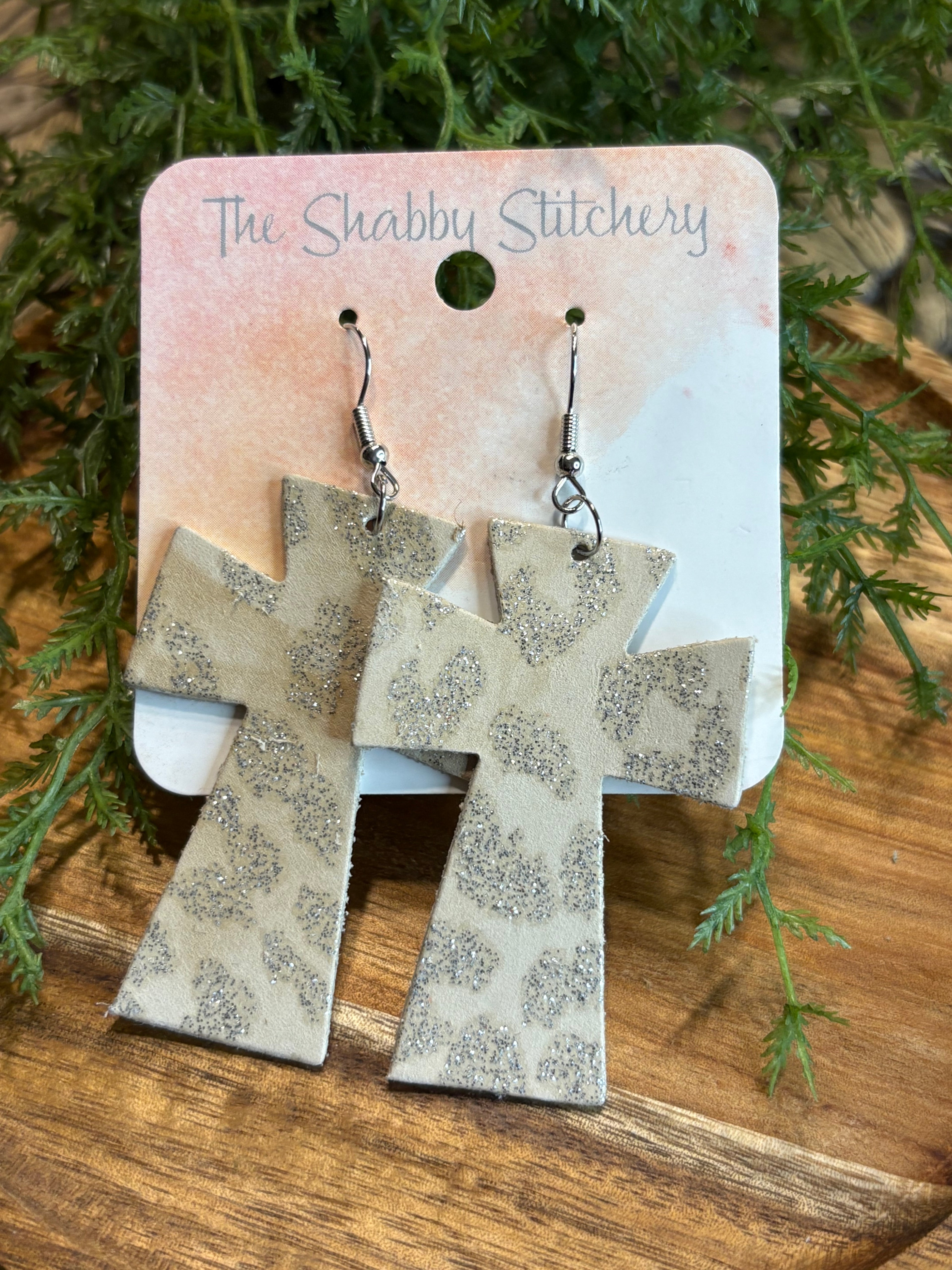 Leather Leopard Cross Earrings