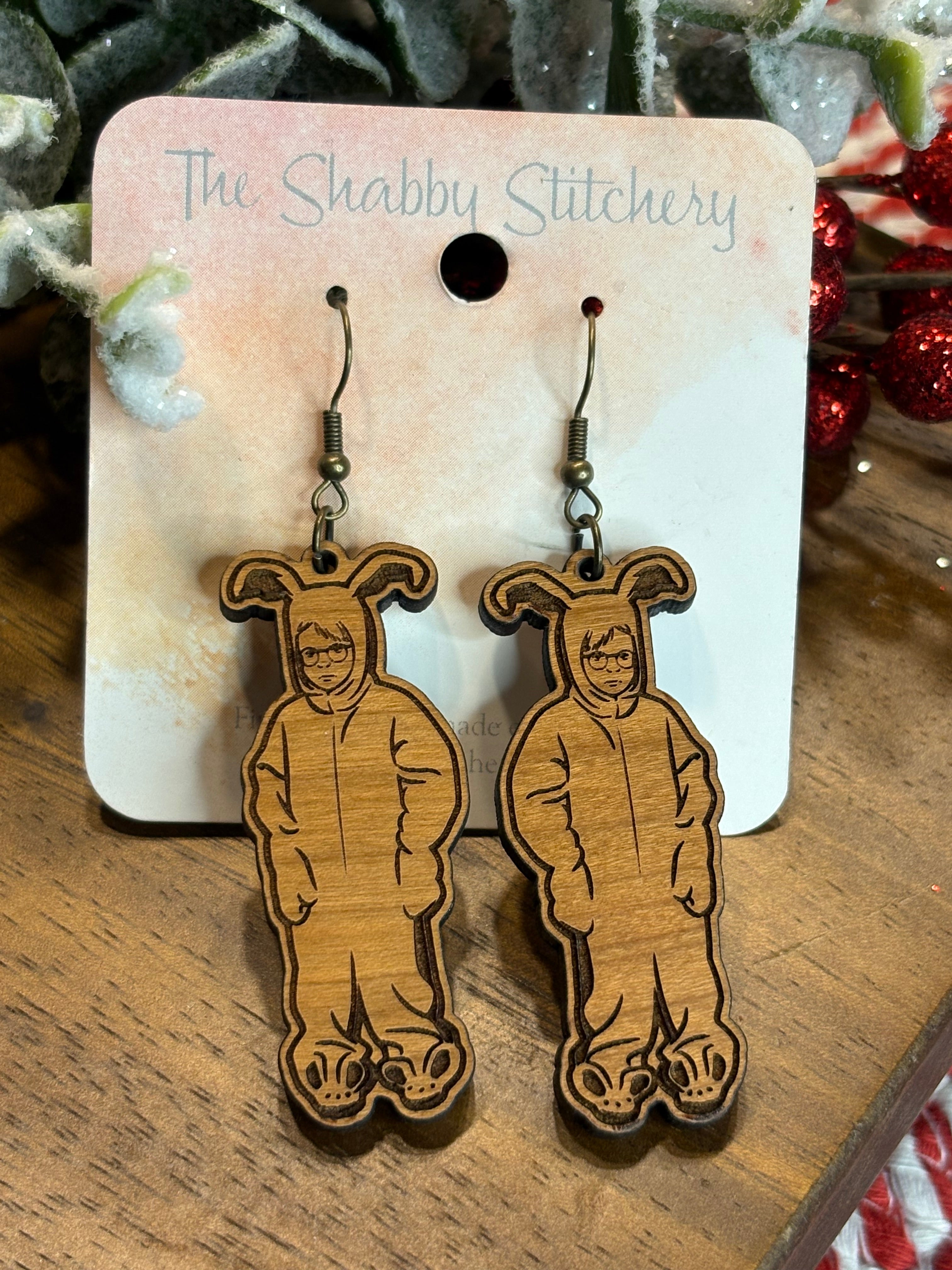 Bunny Suit Wooden Earrings