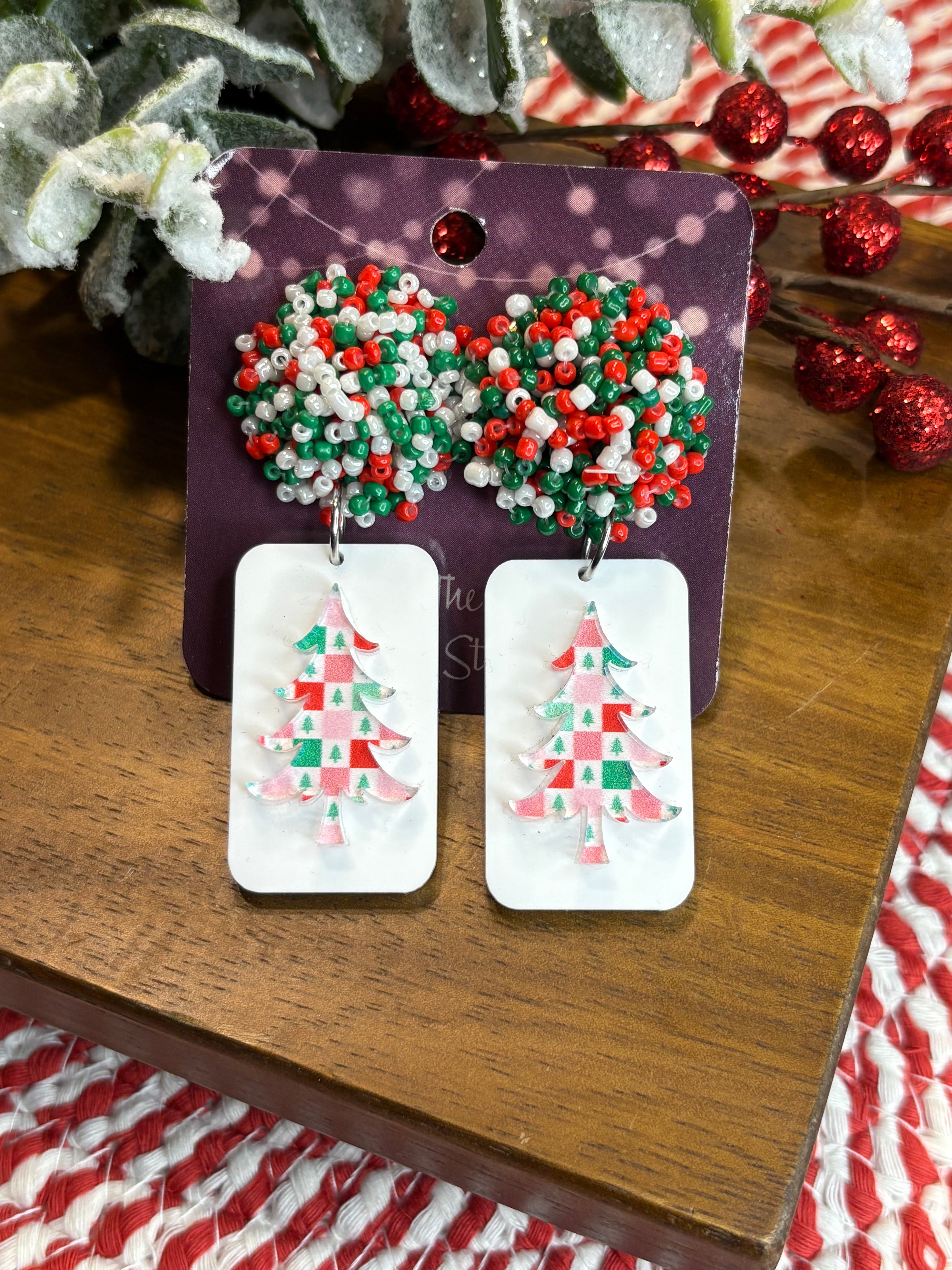 Checkered Christmas Tree Earrings