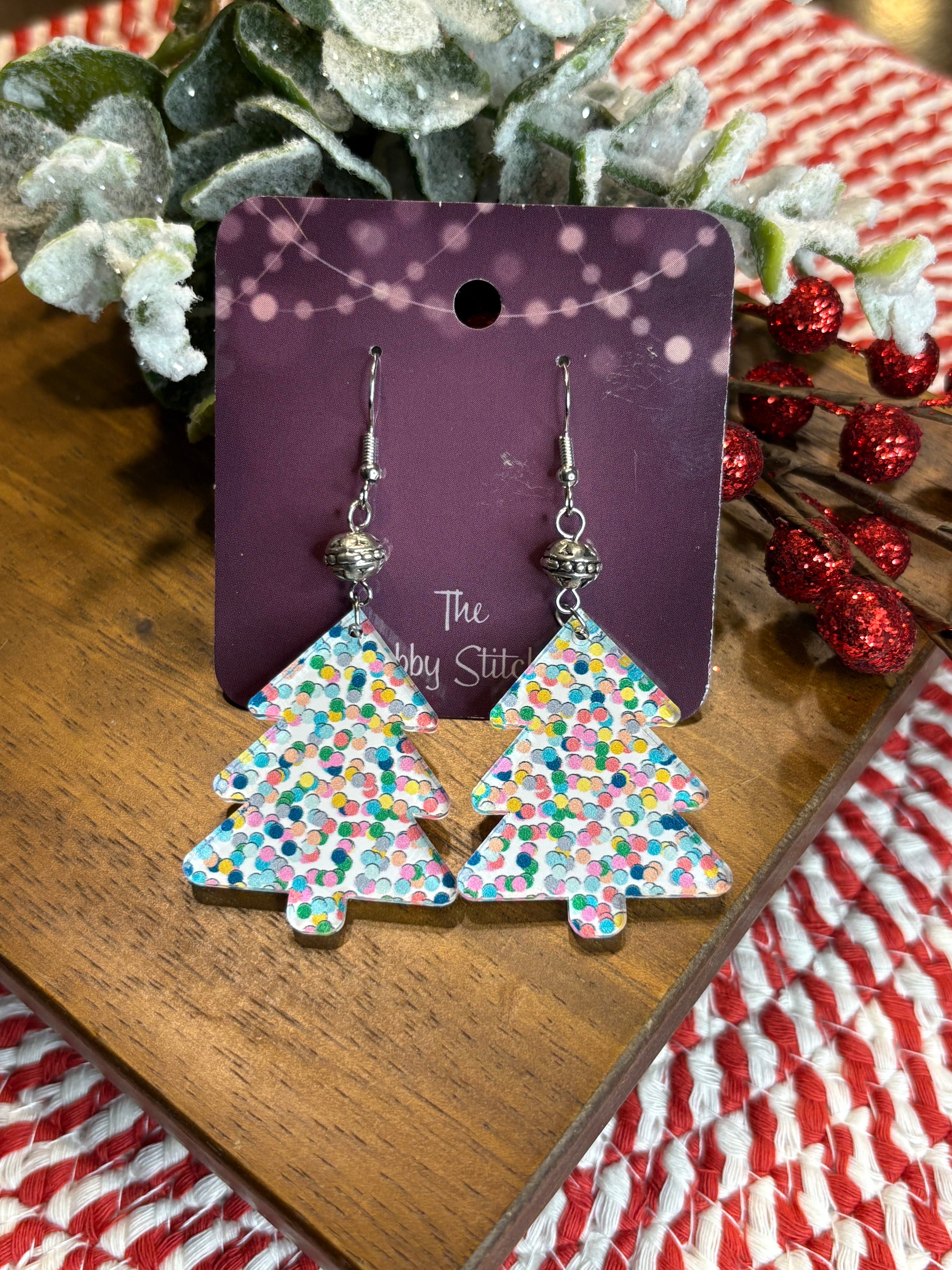 Pastel Confetti Christmas Tree Earrings