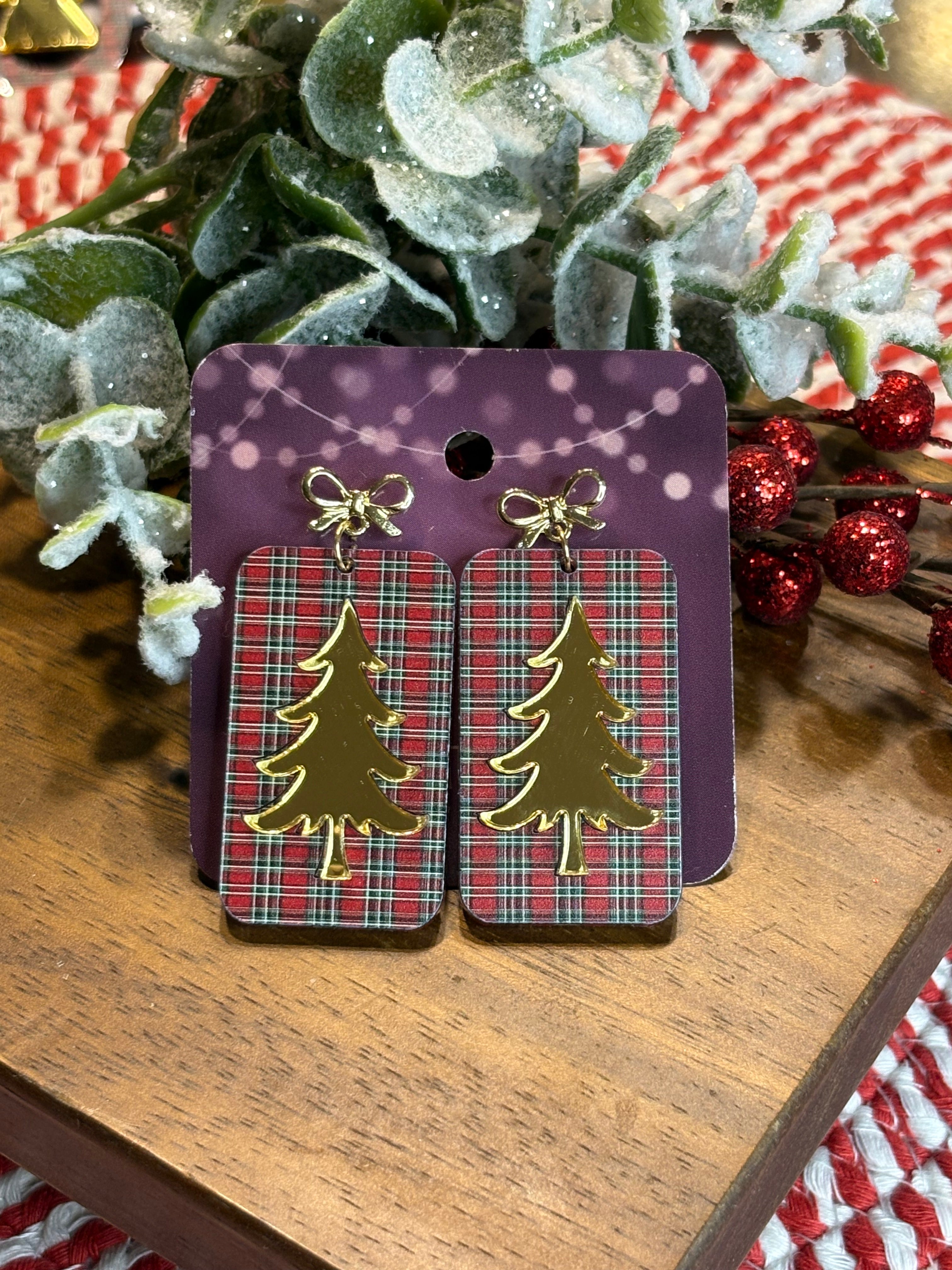 Plaid with Mirrored Trees Earrings