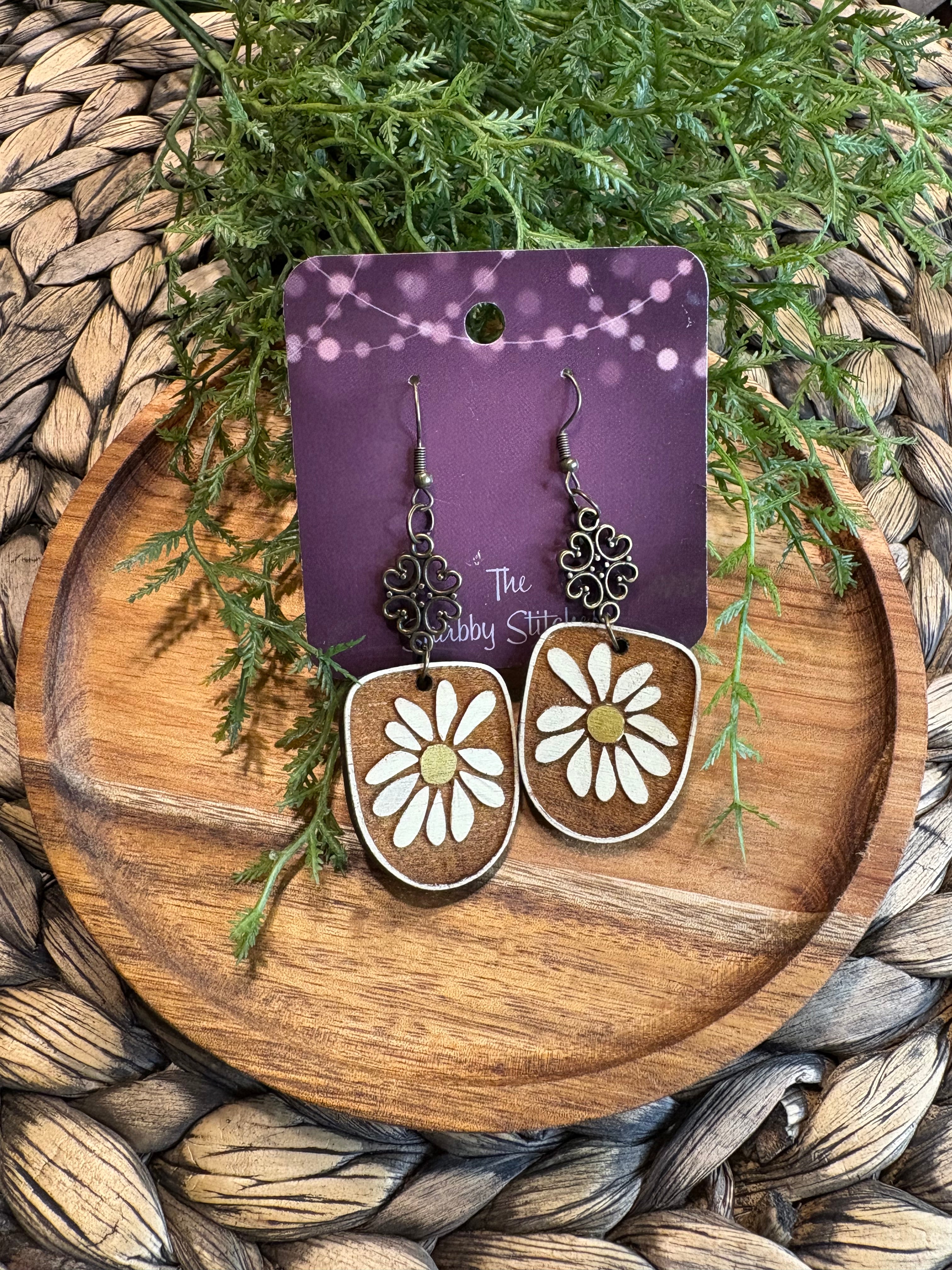 Wooden Daisy Earrings
