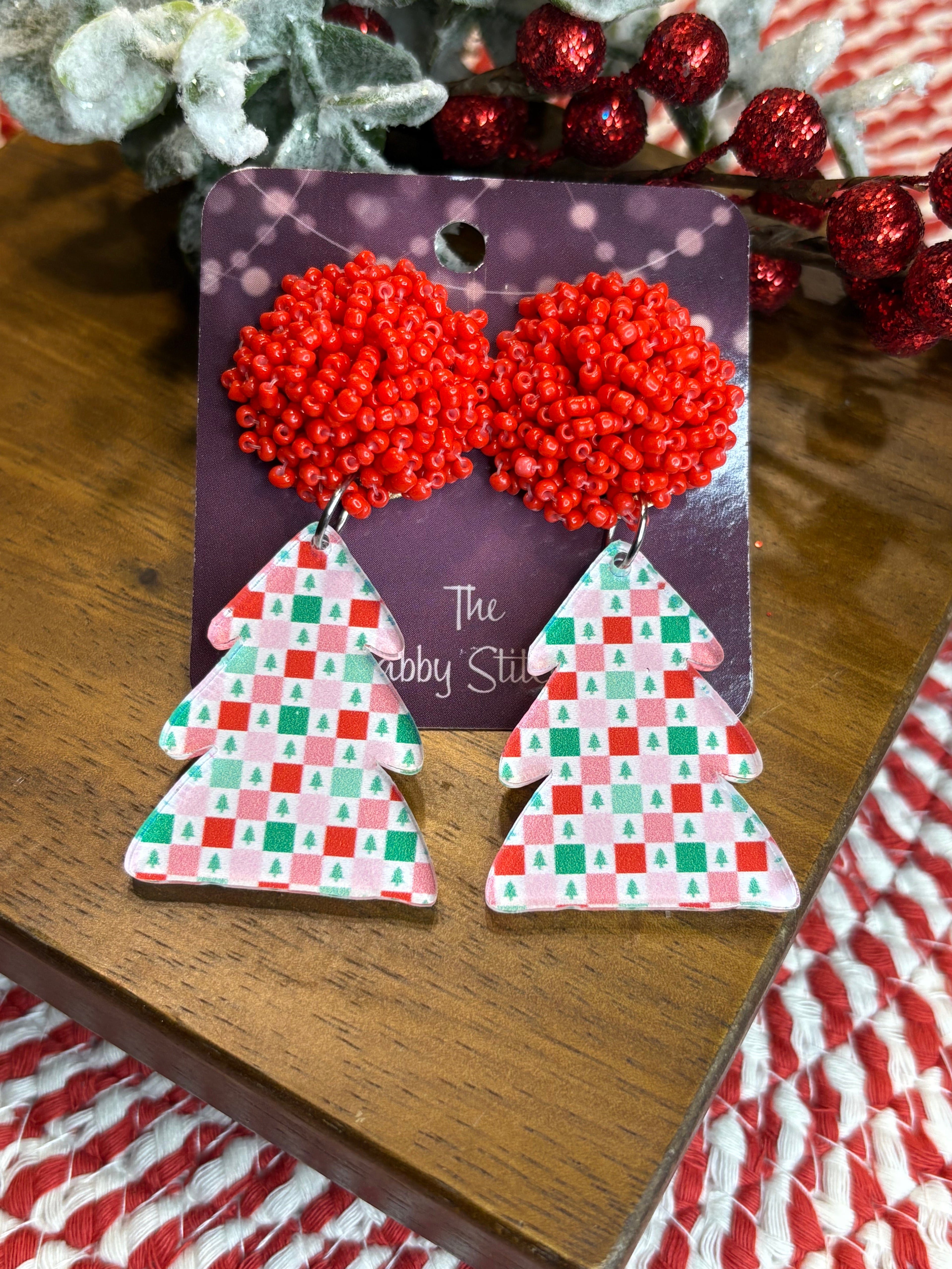 Checkered Christmas Tree Earrings