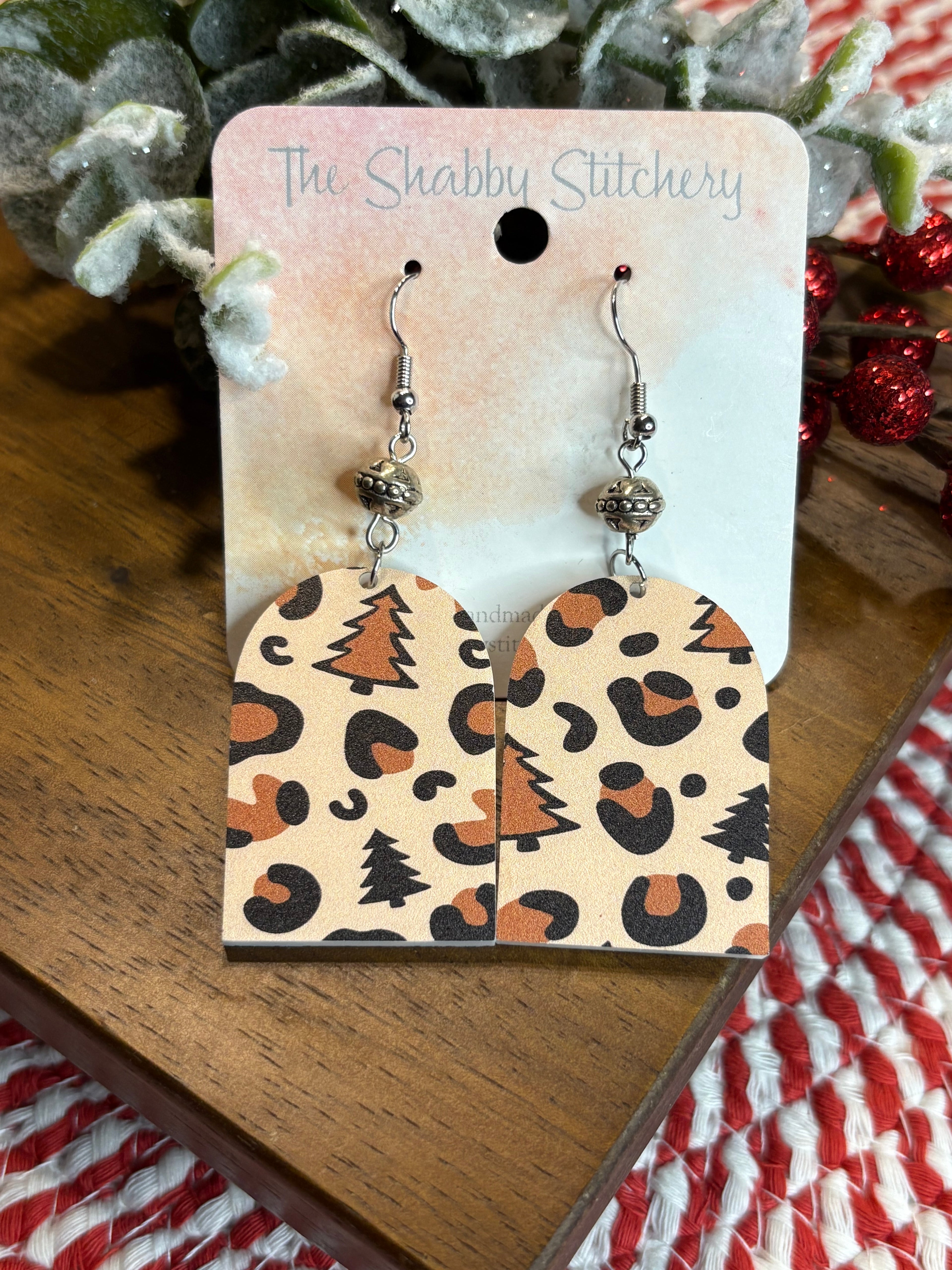 Leopard Christmas Tree Arch Earrings