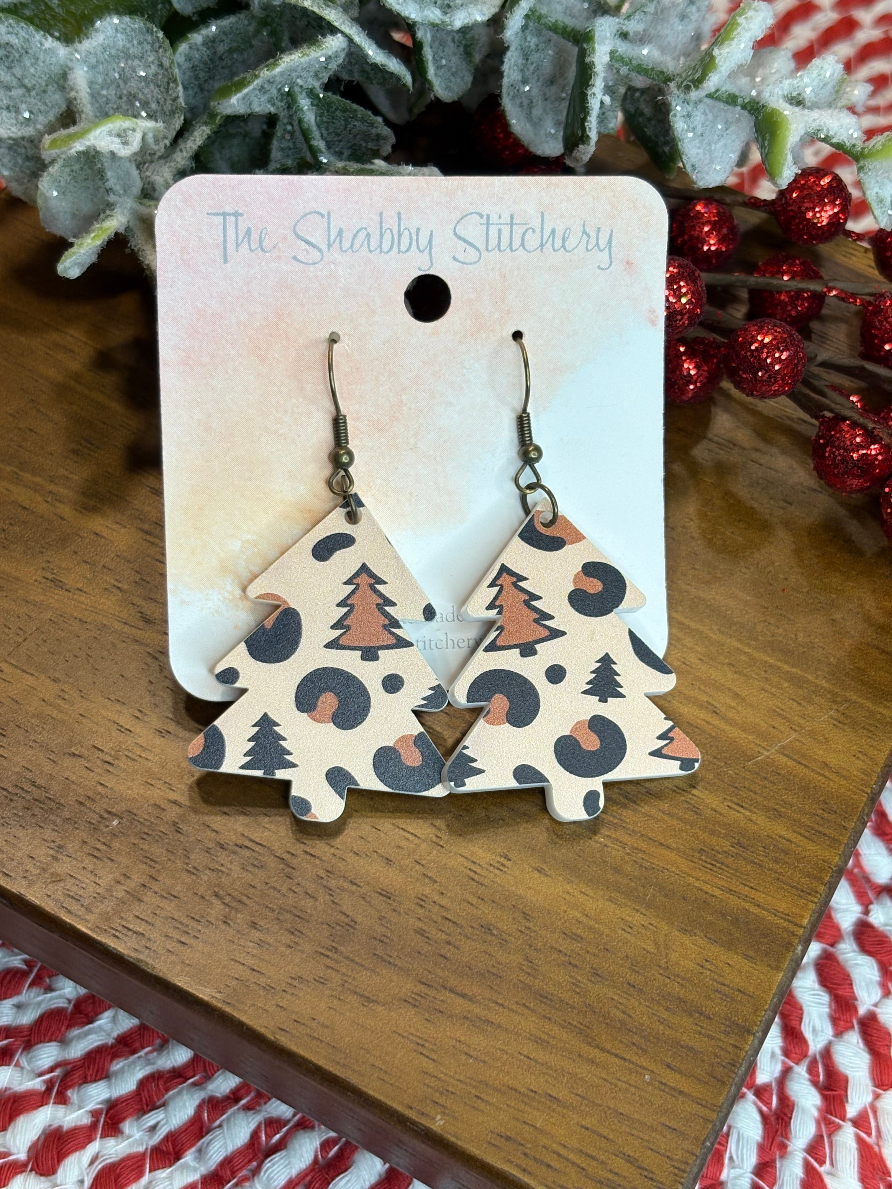 Leopard Christmas Tree Earrings