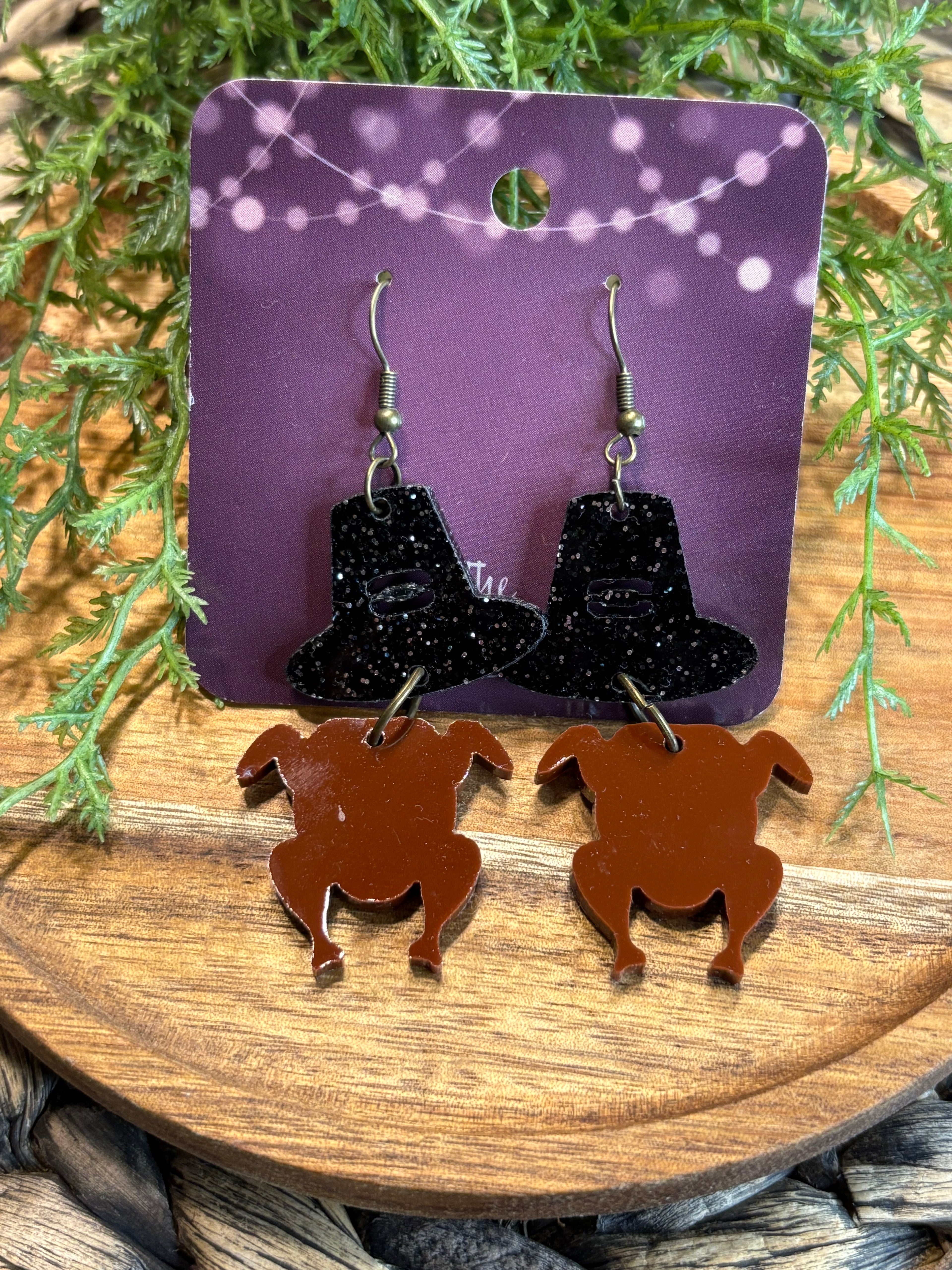 Thanksgiving Turkey Pilgrim Hat Earrings