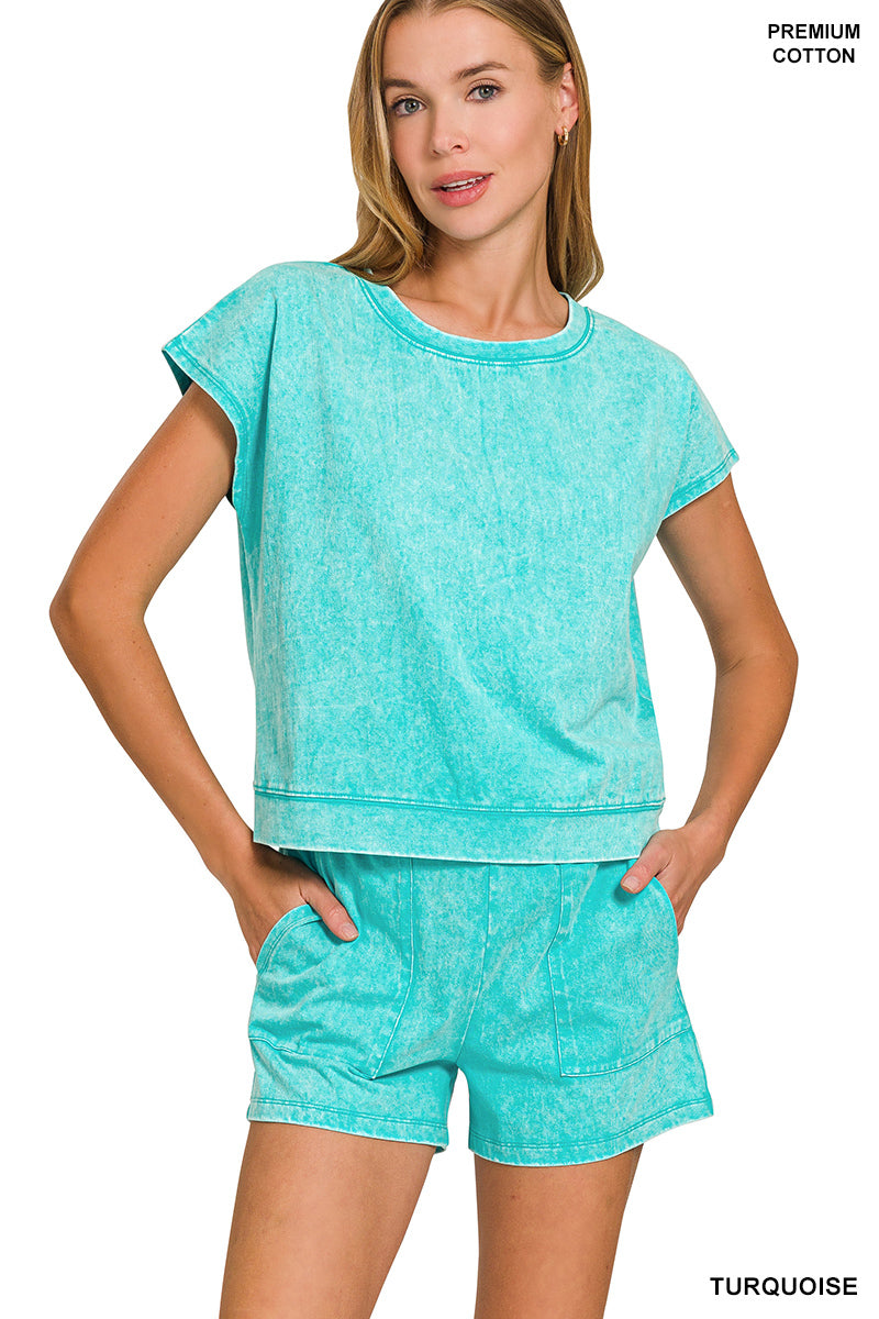 Turquoise Cap Sleeve Top and Short Set