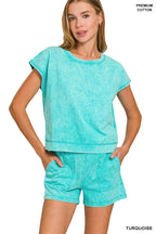 Turquoise Cap Sleeve Top and Short Set