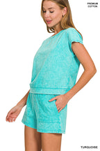 Turquoise Cap Sleeve Top and Short Set