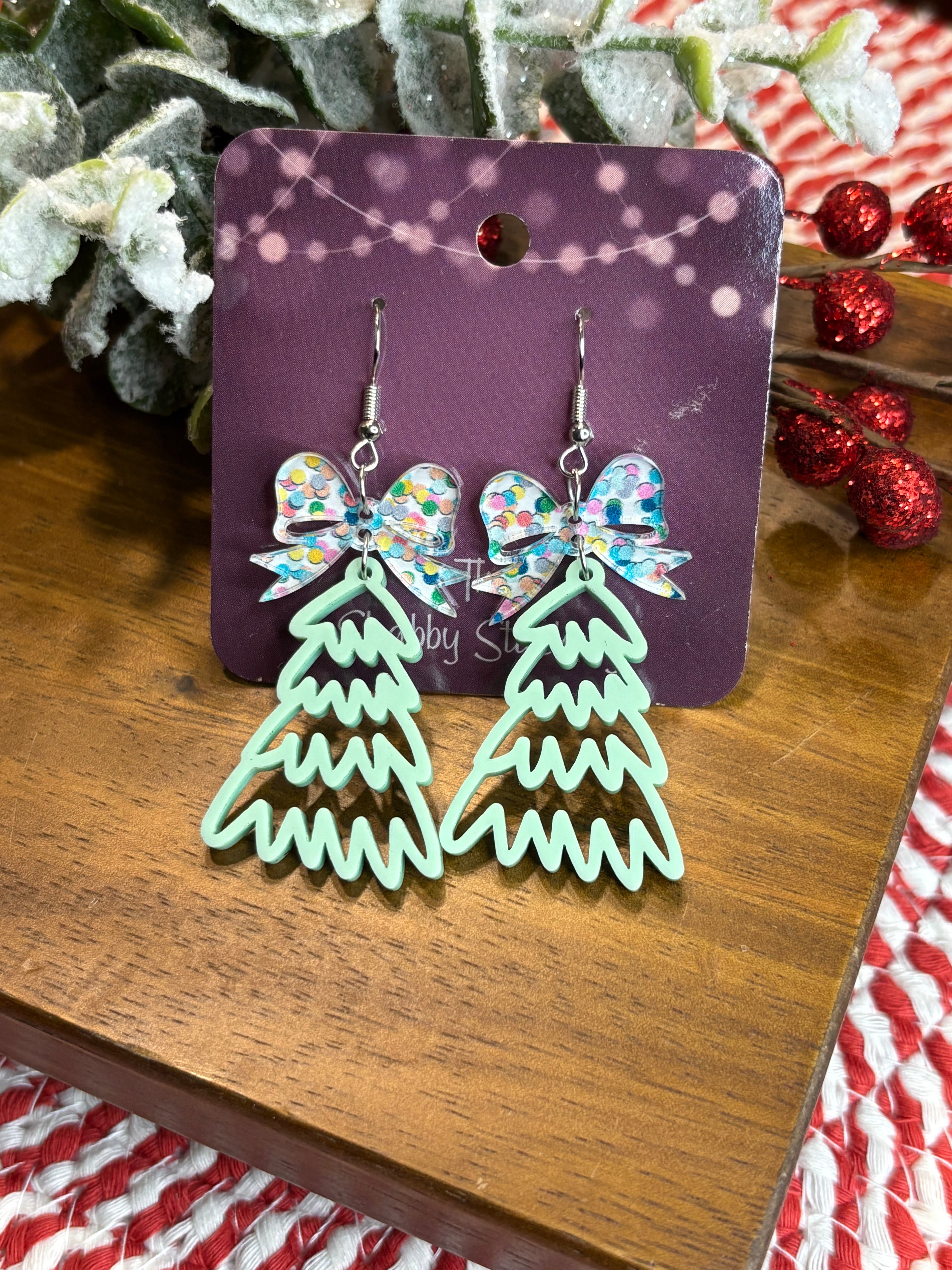 Mint Green Doodle Tree Earrings