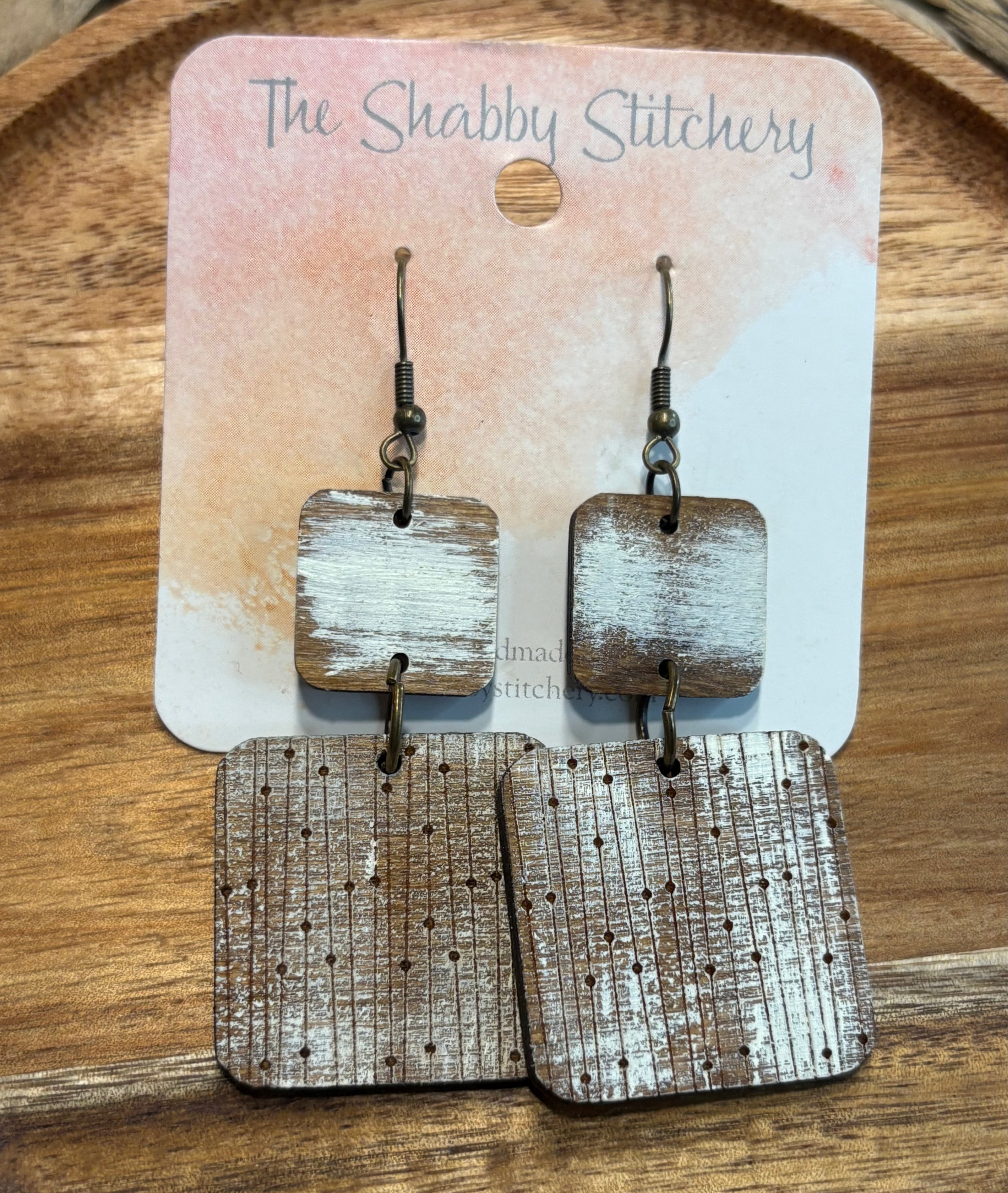 Wooden Stacked Squares Earrings