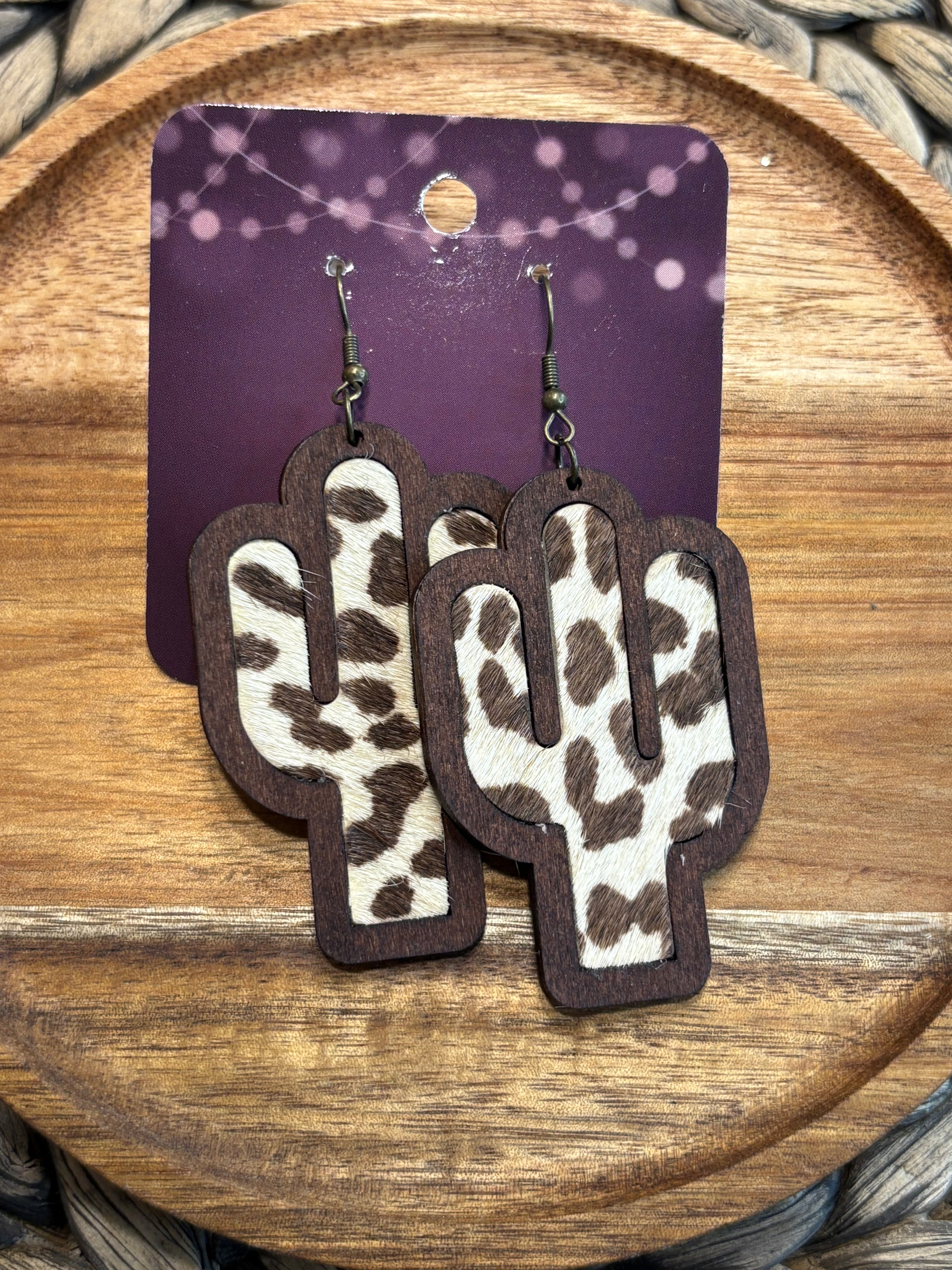 Cowhide Cactus Earrings