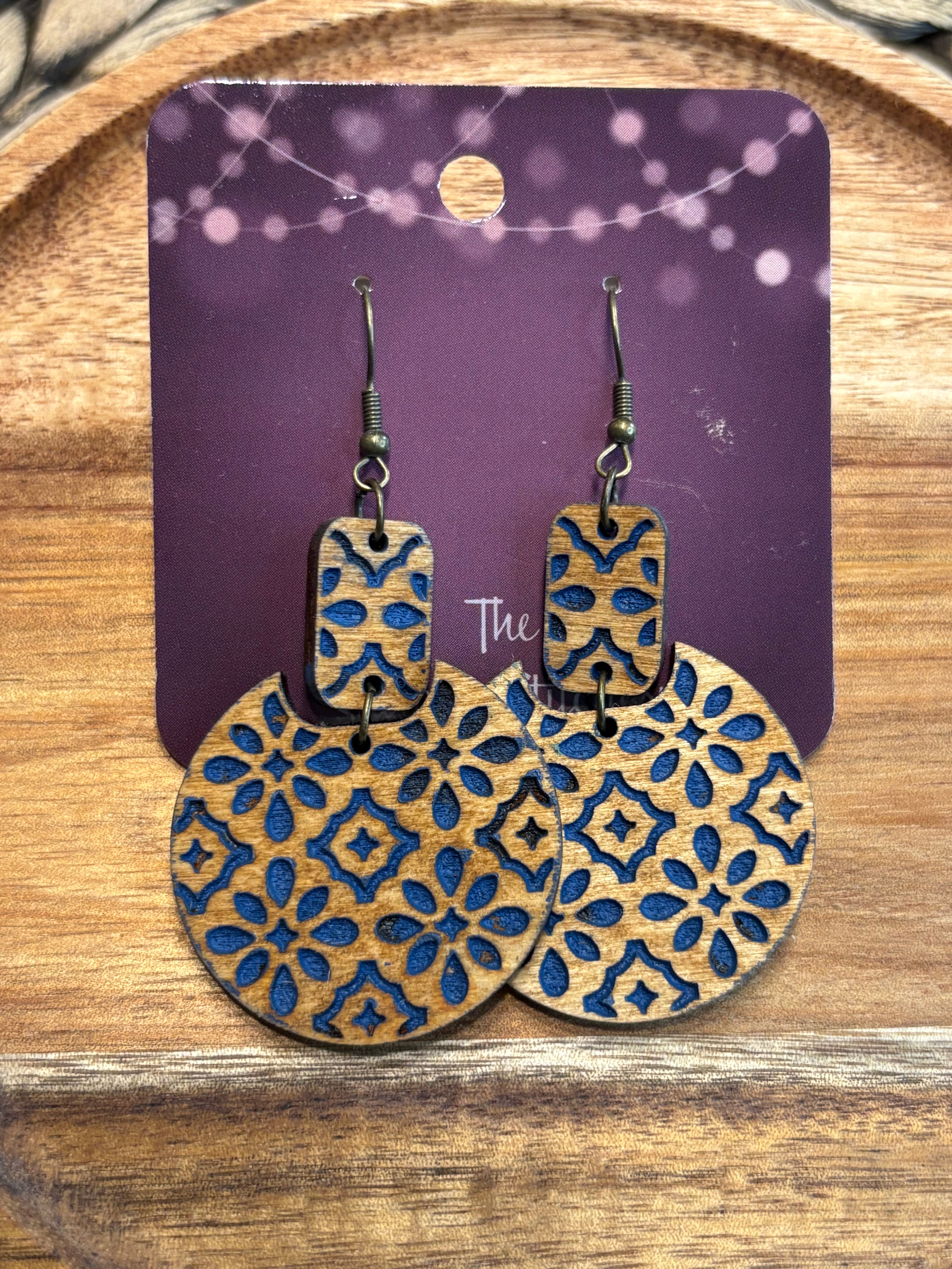 Blue Quilt Pattern Earrings