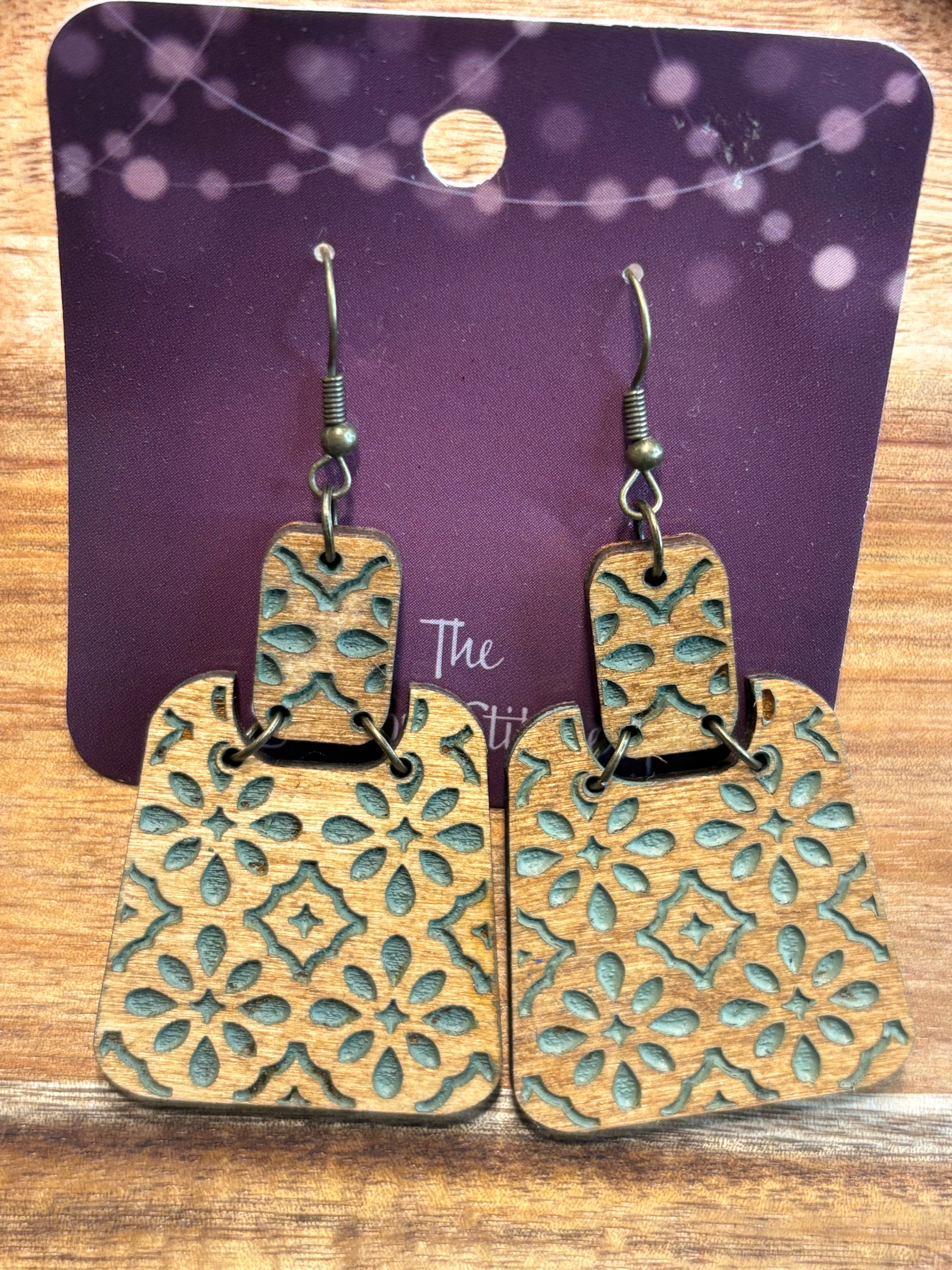 Green Quilt Pattern Earrings