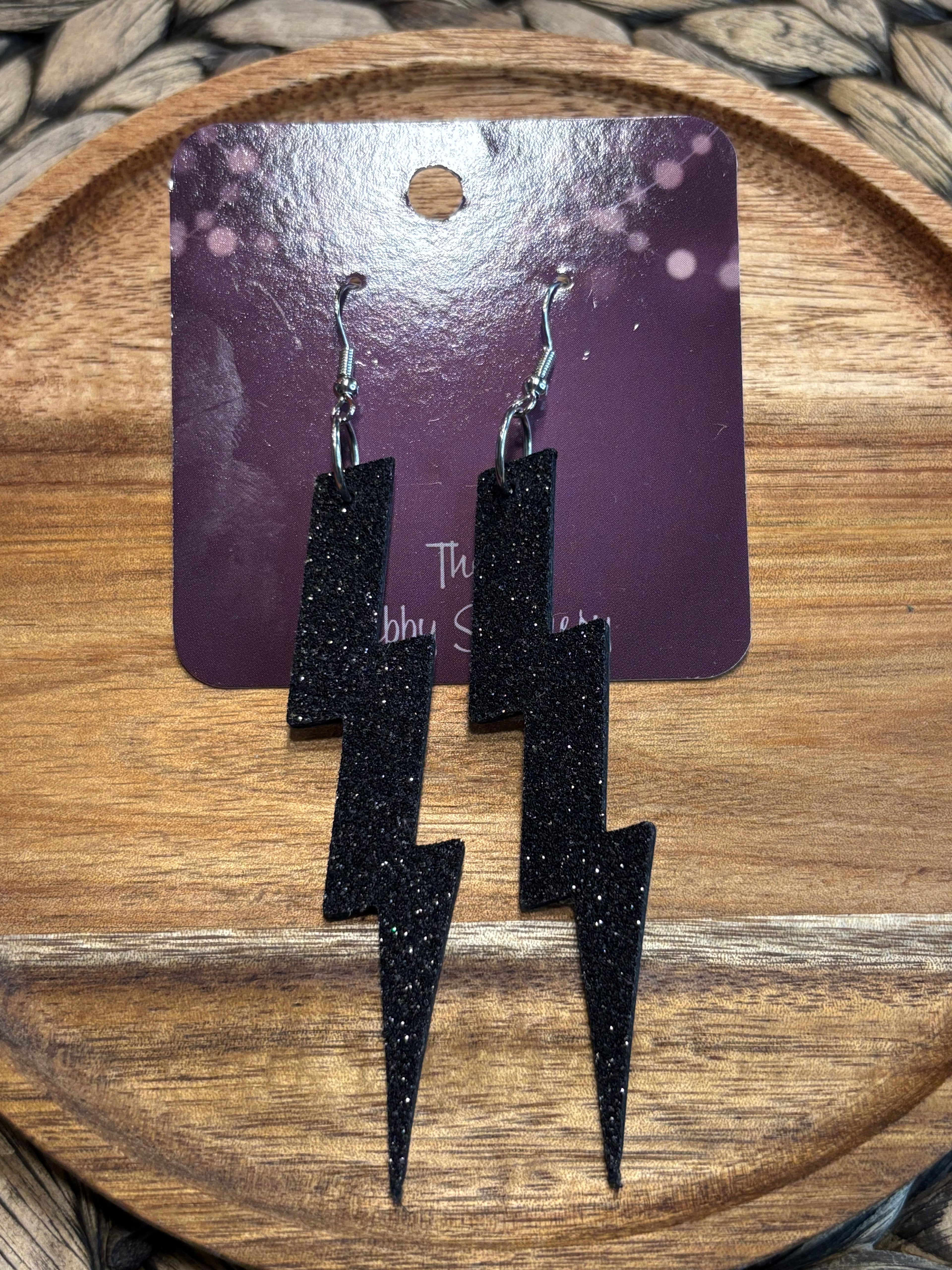 Glitter Leather Lightening Bolt Earrings