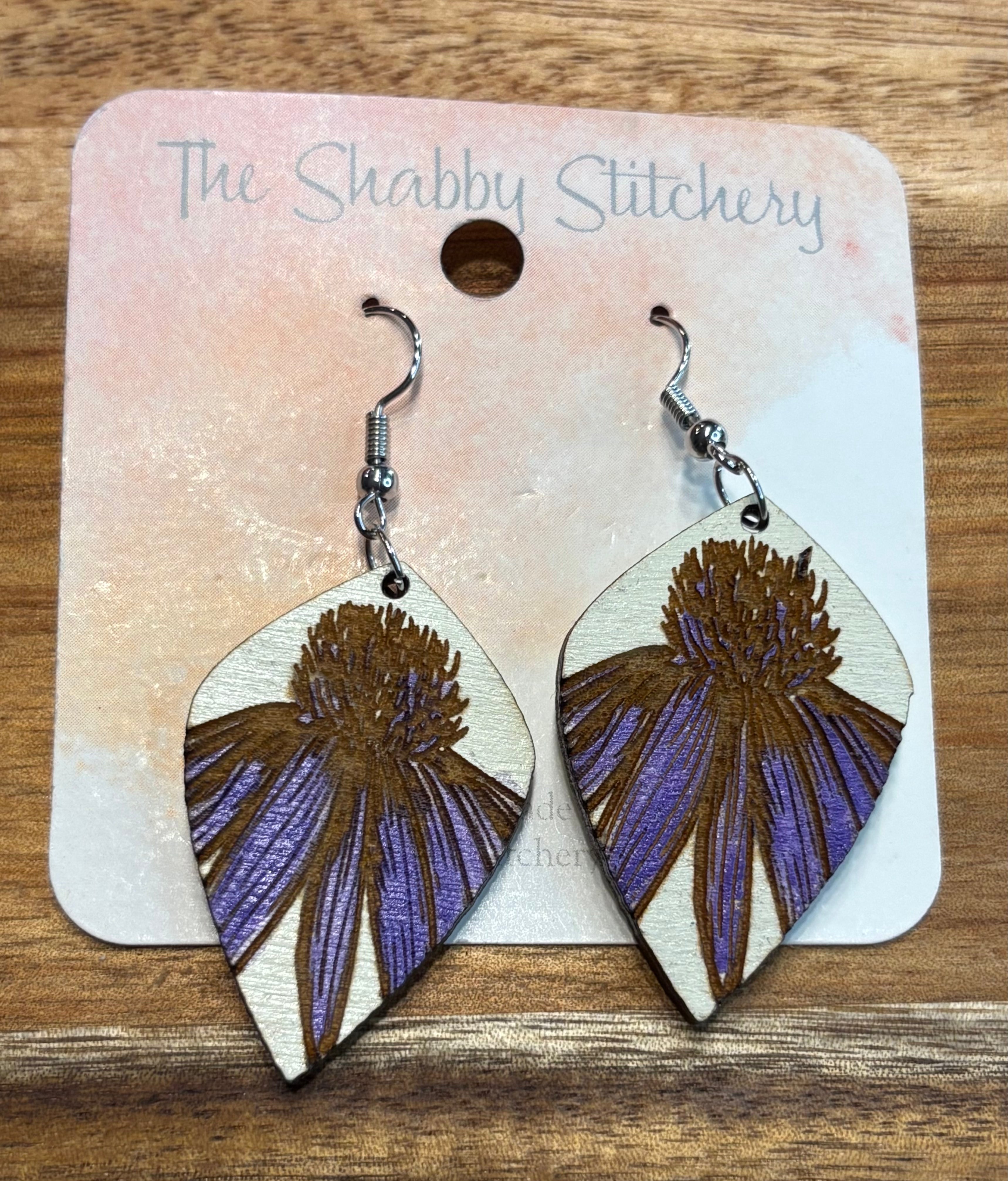 Handpainted Purple Coneflower Earrings