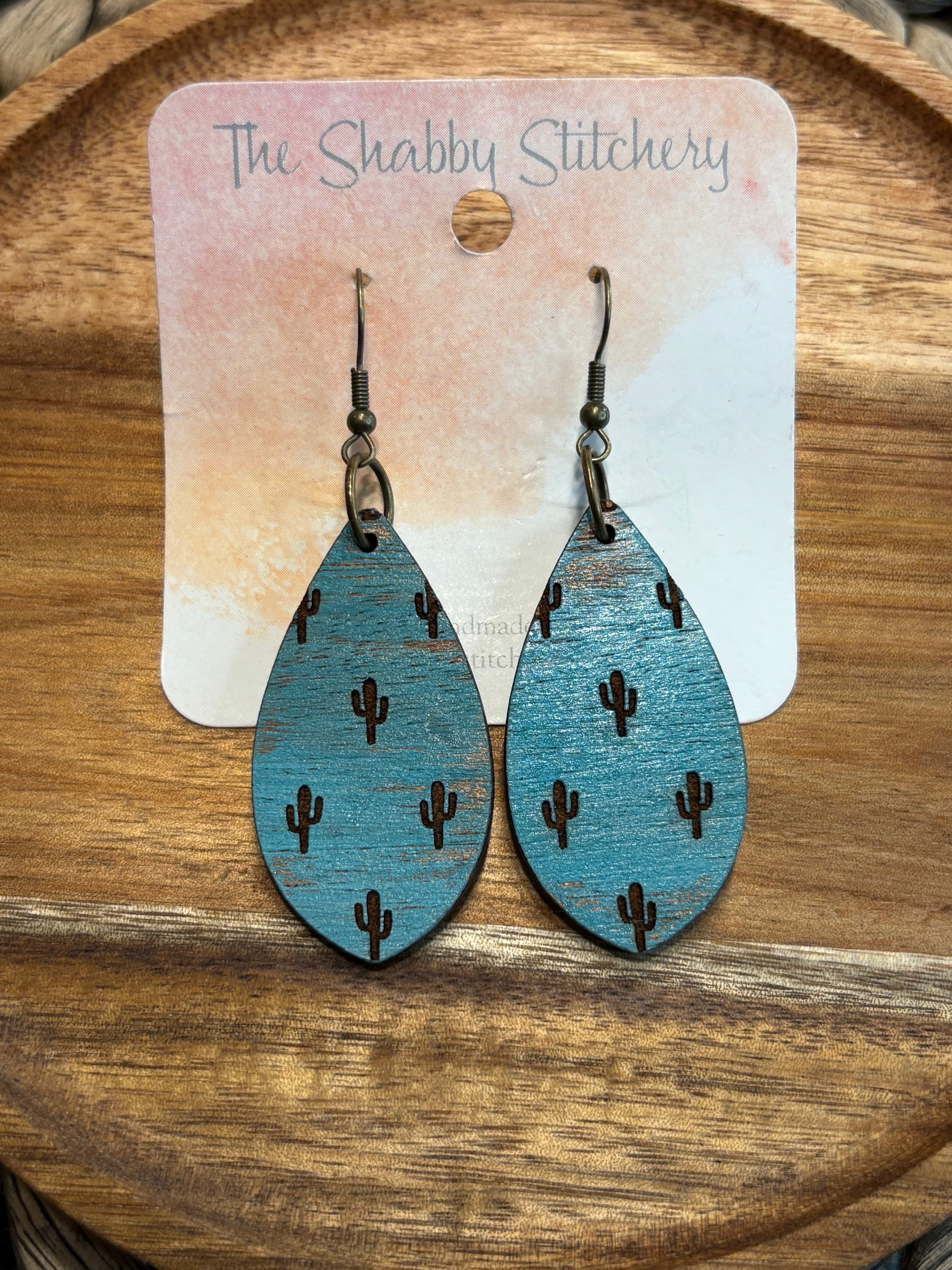 Turquoise Cactus Teardrop Earrings