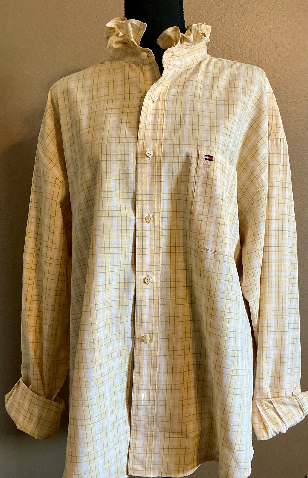 Yellow, Light Blue and White Tartan Plaid Ruffled Collar Upcycle