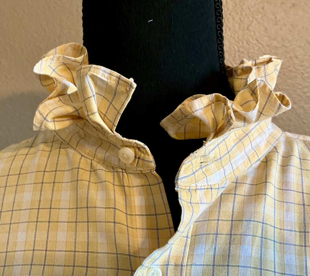 Yellow, Light Blue and White Tartan Plaid Ruffled Collar Upcycle