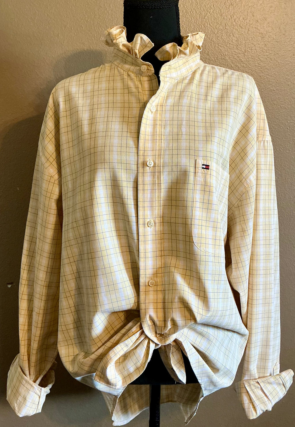 Yellow, Light Blue and White Tartan Plaid Ruffled Collar Upcycle