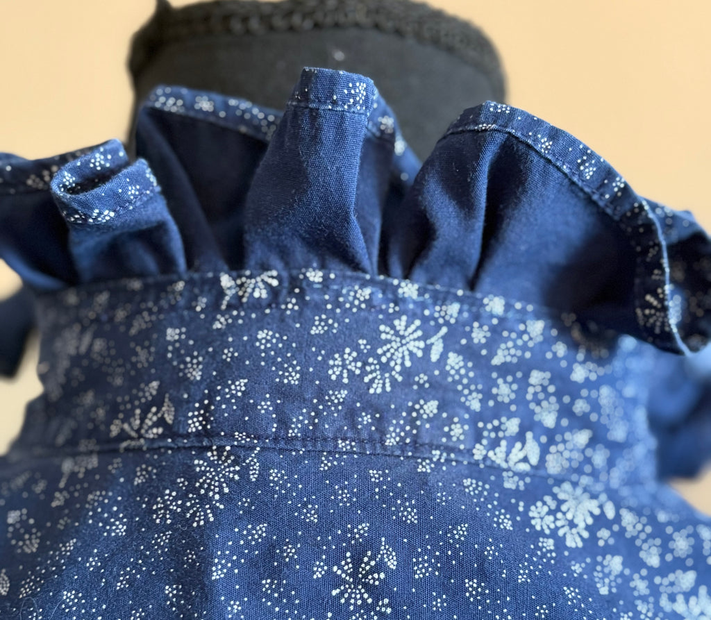 Navy and White Floral Ruffled Collar Upcycle