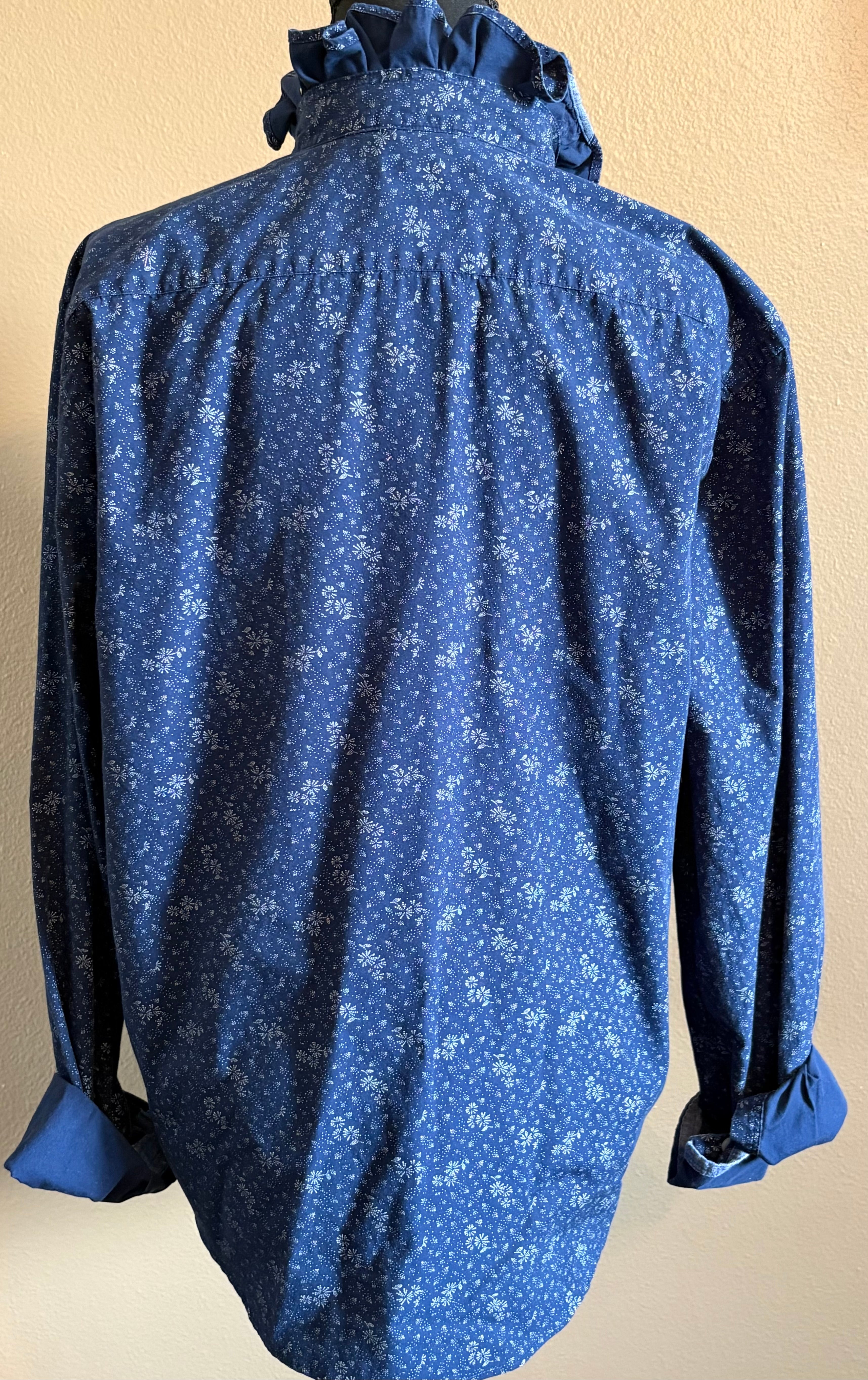 Navy and White Floral Ruffled Collar Upcycle