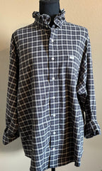 Black and Khaki Plaid Ruffled Hem Upcycle