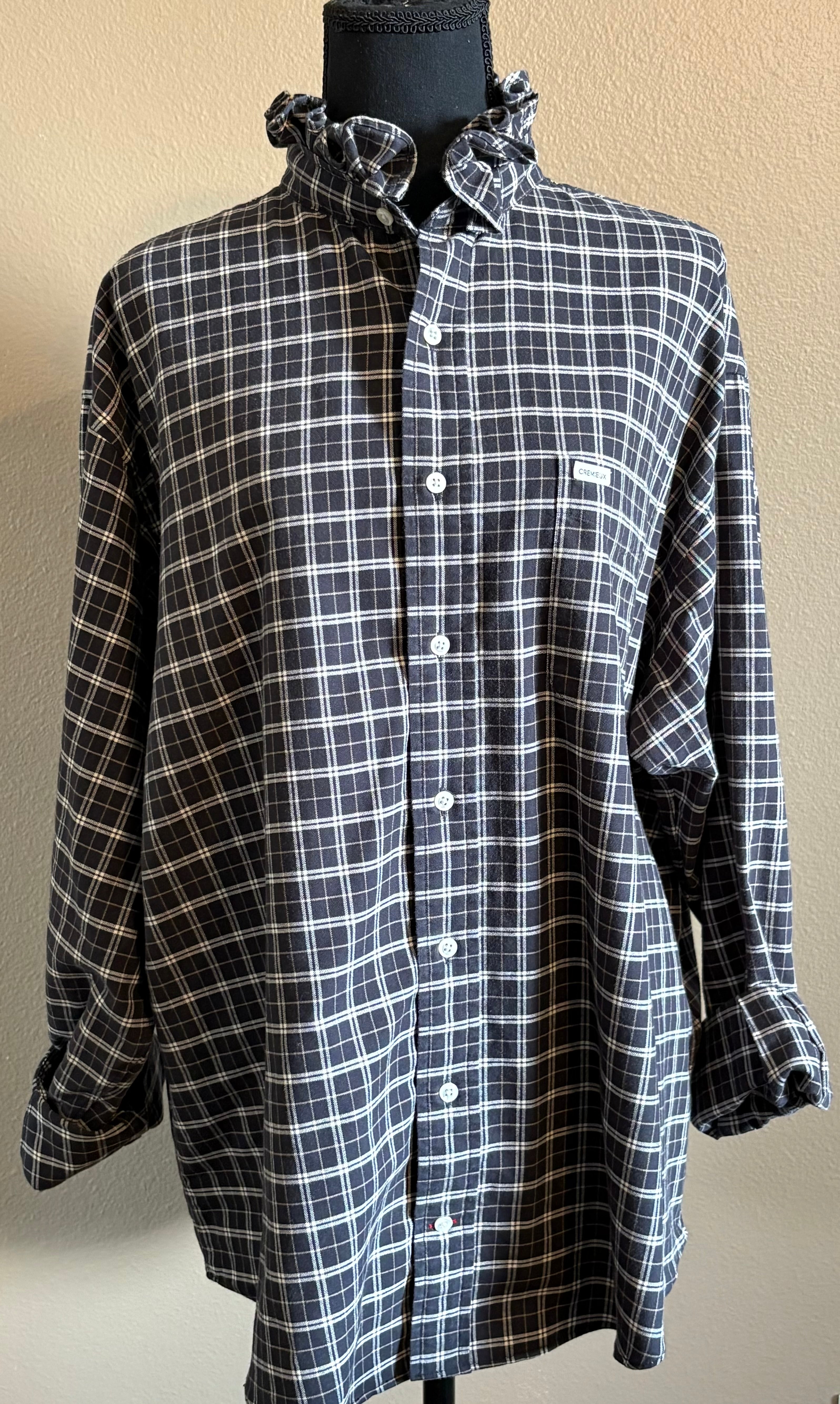 Black and Khaki Plaid Ruffled Hem Upcycle