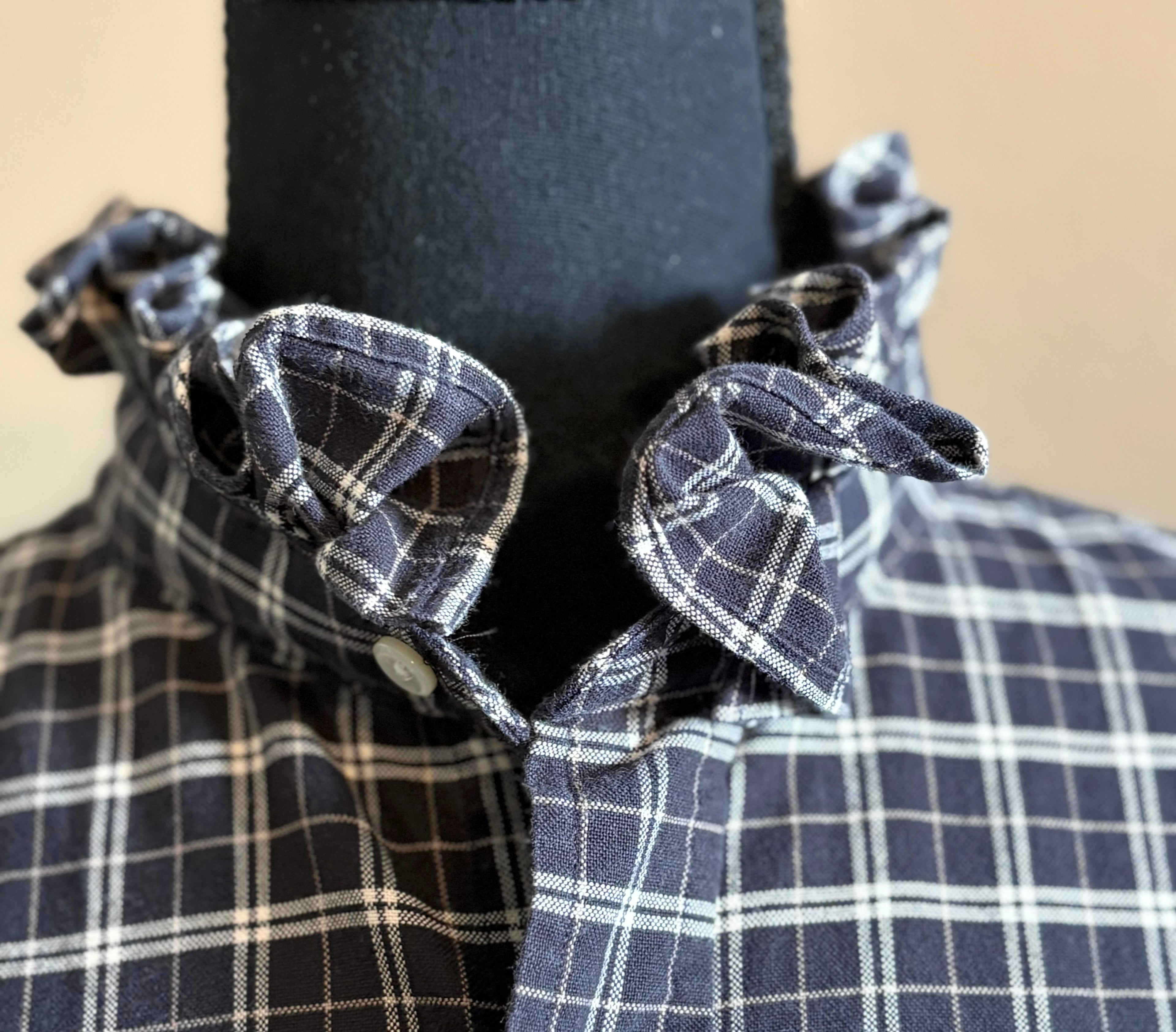 Black and Khaki Plaid Ruffled Hem Upcycle