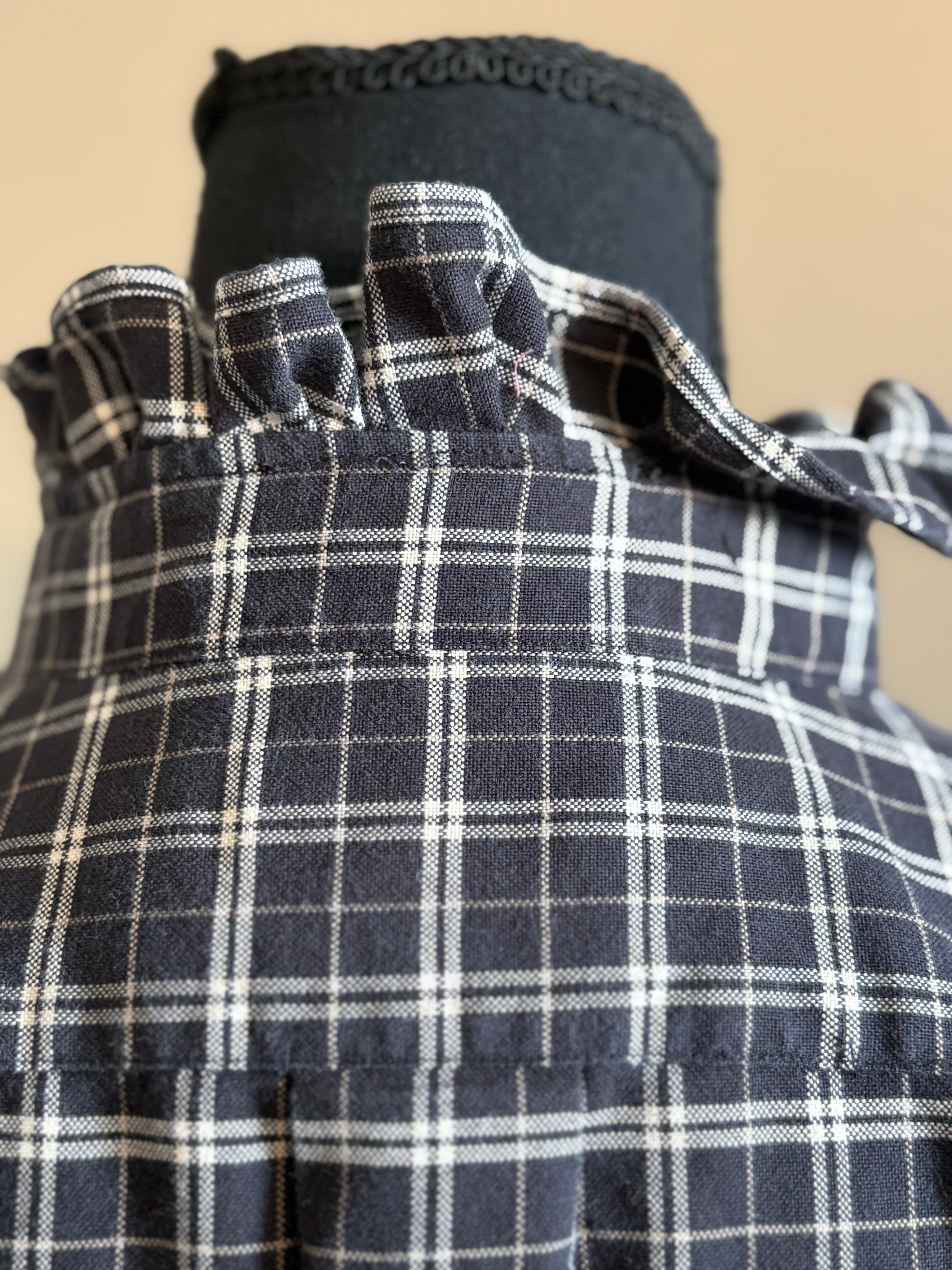 Black and Khaki Plaid Ruffled Hem Upcycle