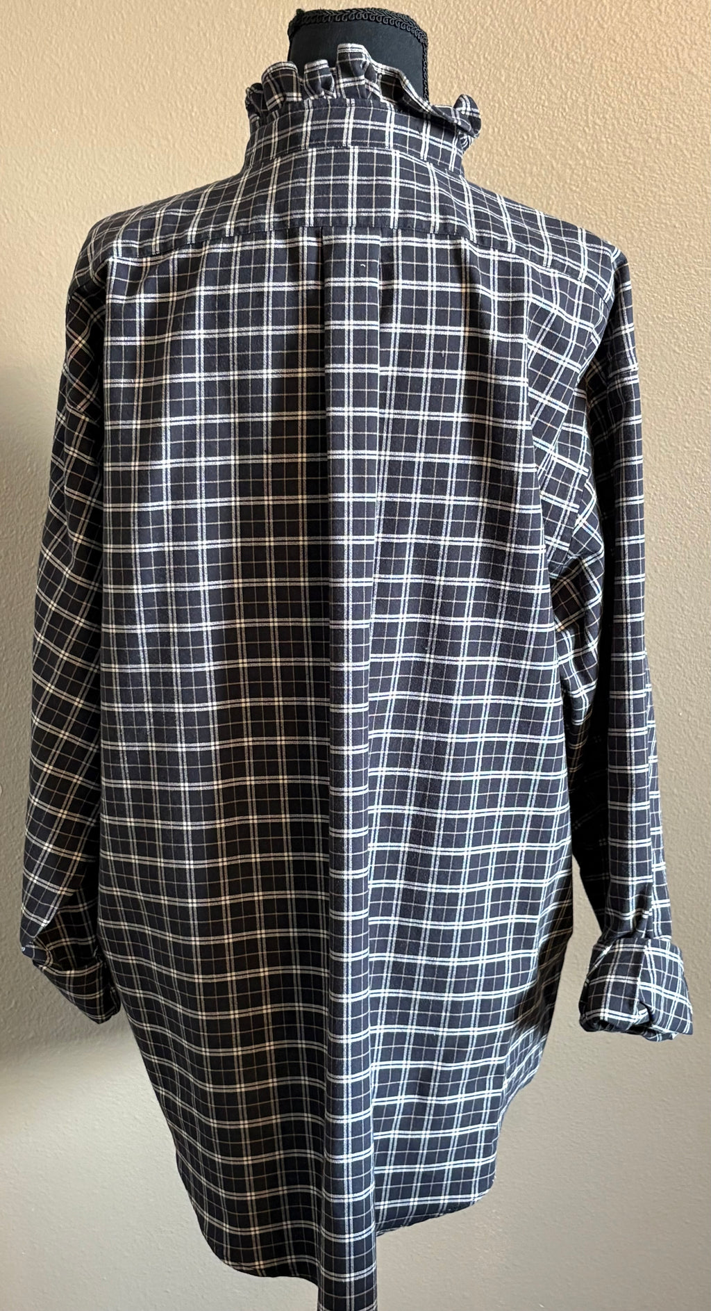 Black and Khaki Plaid Ruffled Hem Upcycle