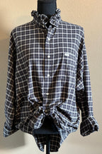 Black and Khaki Plaid Ruffled Hem Upcycle