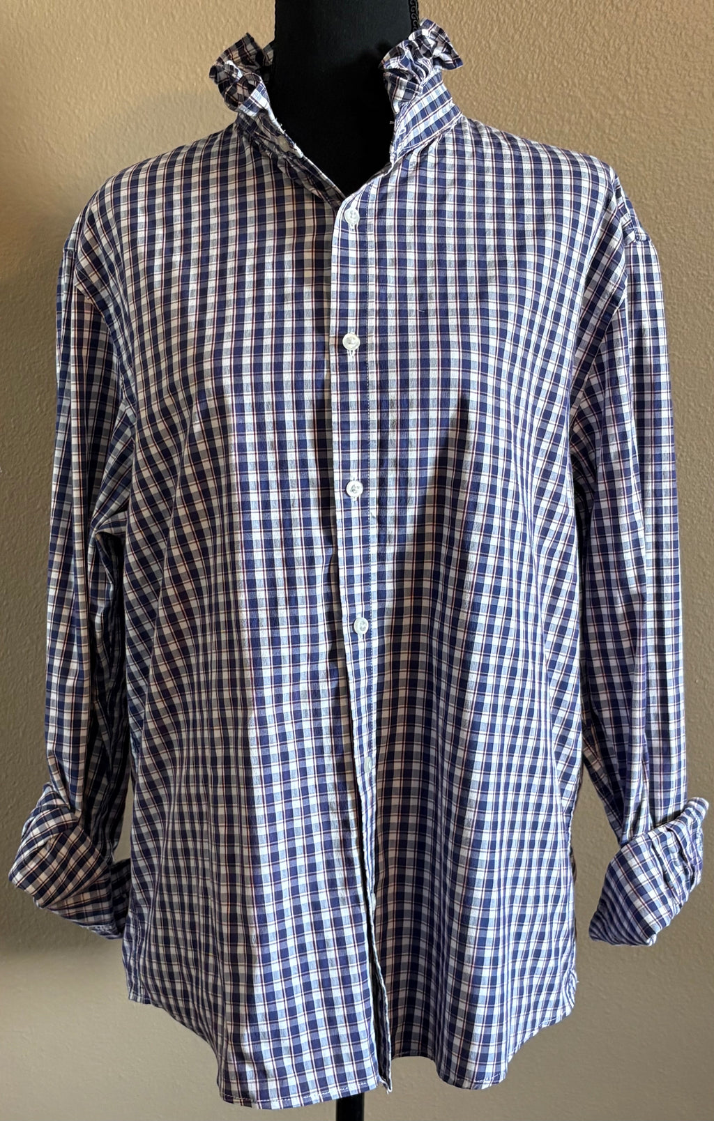 Red, White and Blue Ruffled Collar Upcycled Shirt