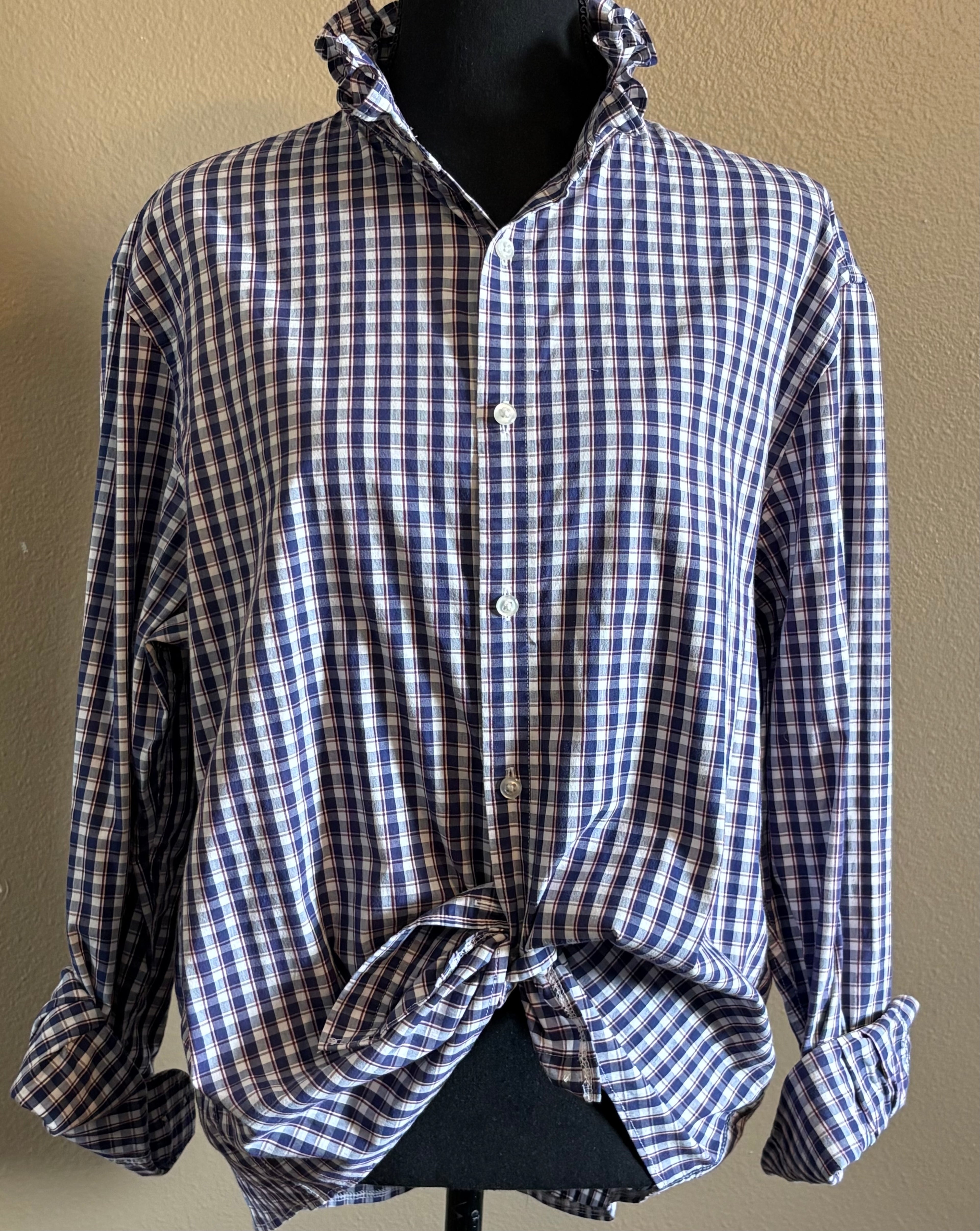 Red, White and Blue Ruffled Collar Upcycled Shirt