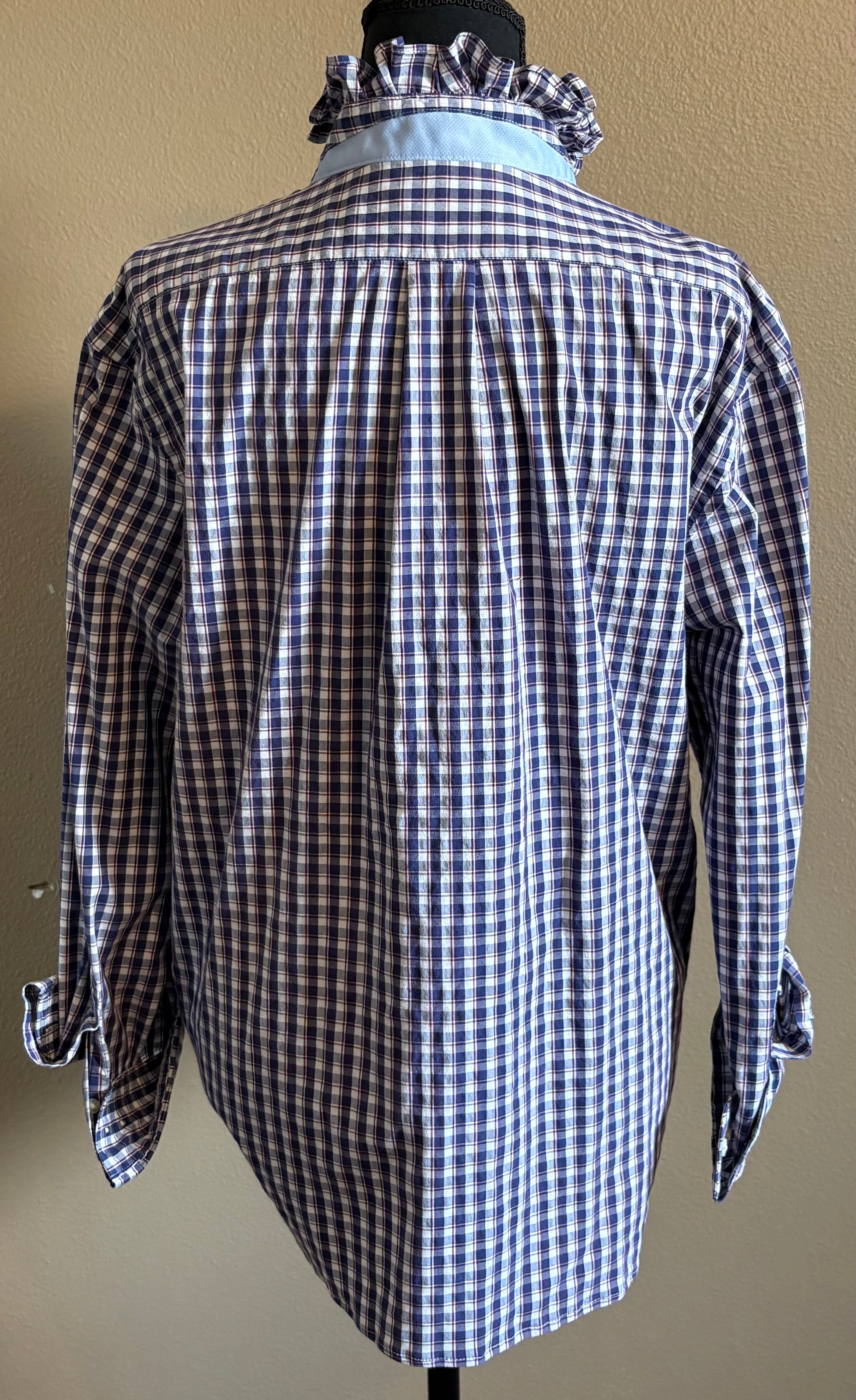Red, White and Blue Ruffled Collar Upcycled Shirt
